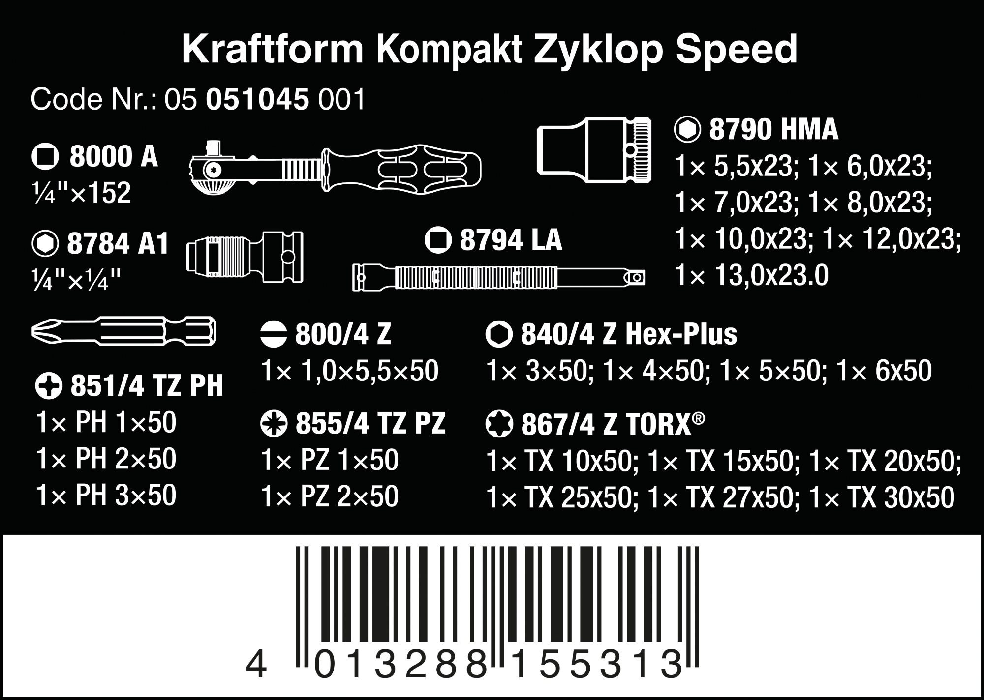 Wera Kraftform Kompakt Zyklop Speed Ratchet Set – 1/4" Drive Metric – 26 Pieces